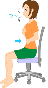 イスで腹式呼吸 息を吐く イラスト